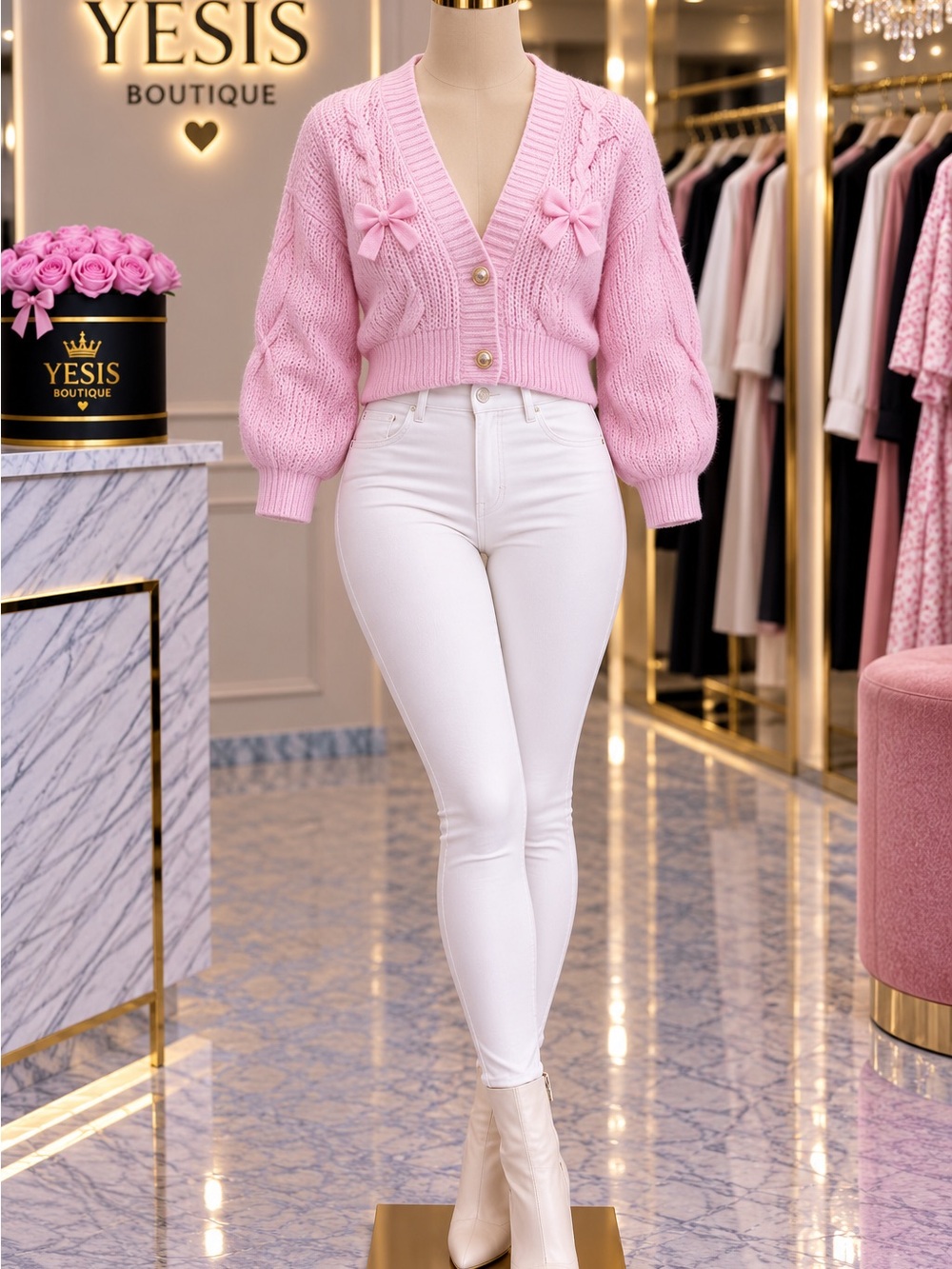 Pink Knit Cardigan Sweater